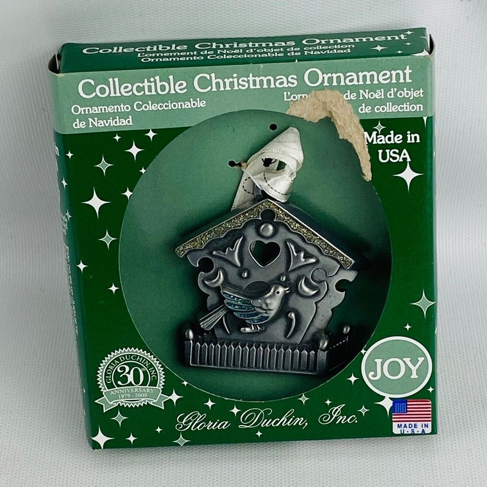 Gloria Duchin Bird Birdhouse Christmas Ornament Blue Glitter‎ Metal